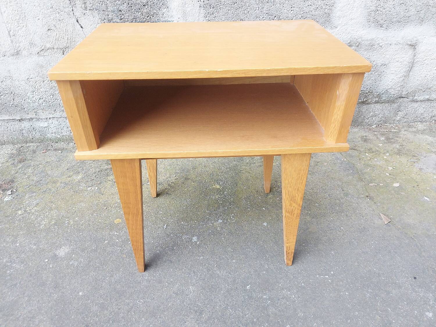 Vintage wood and rattan bedside table
