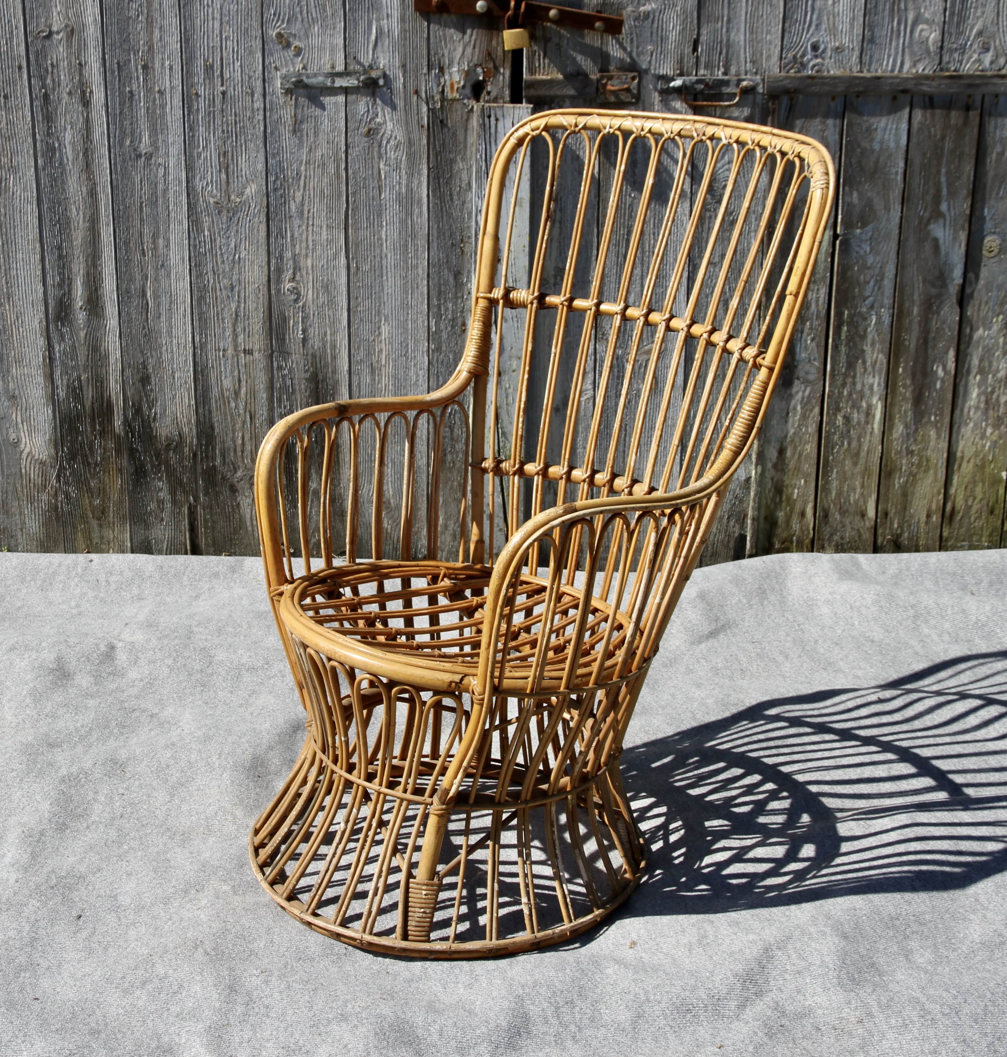 Emmanuelle-style wicker armchair, 20th century