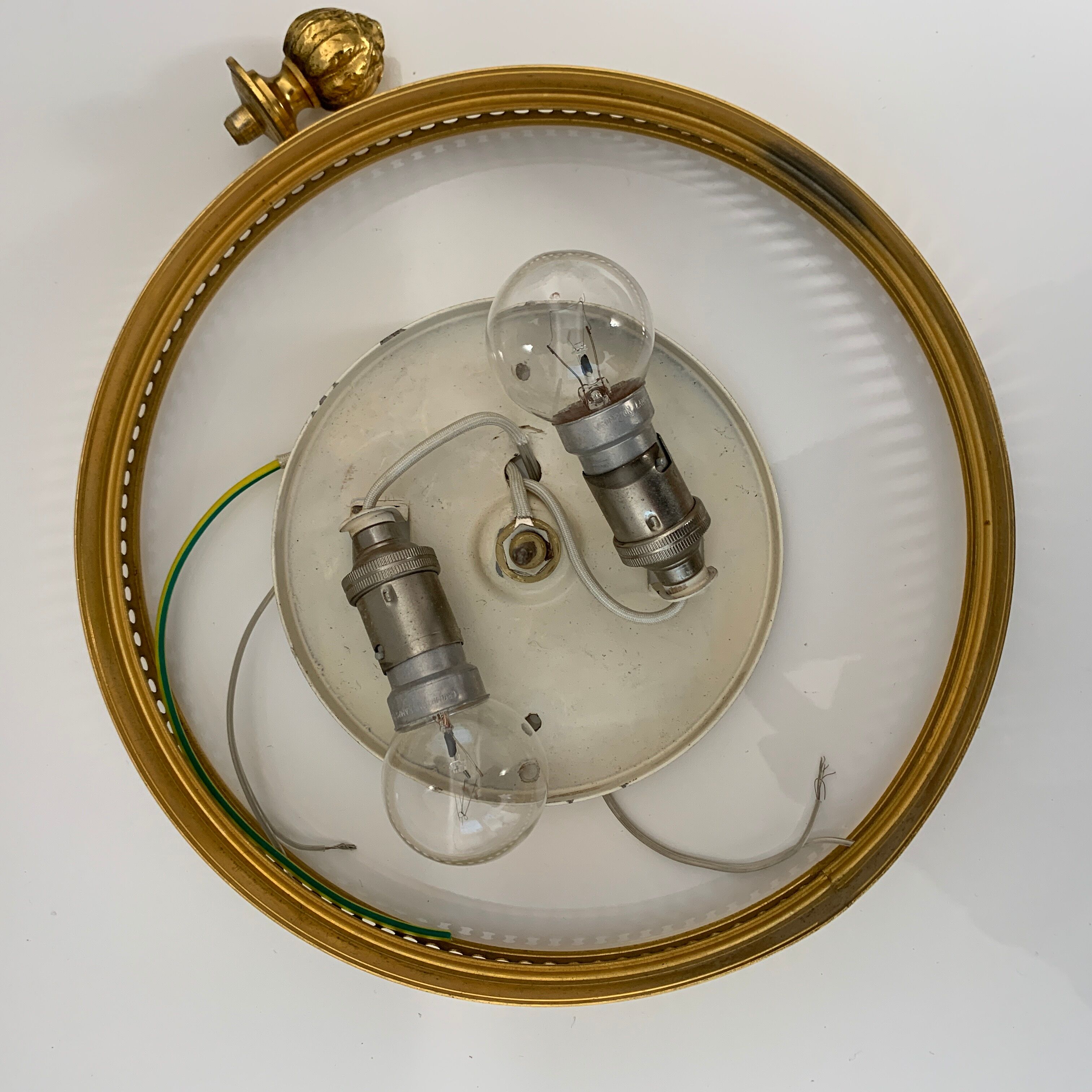 Old ceiling lamp Gilded metal and crystal Lucien Gau