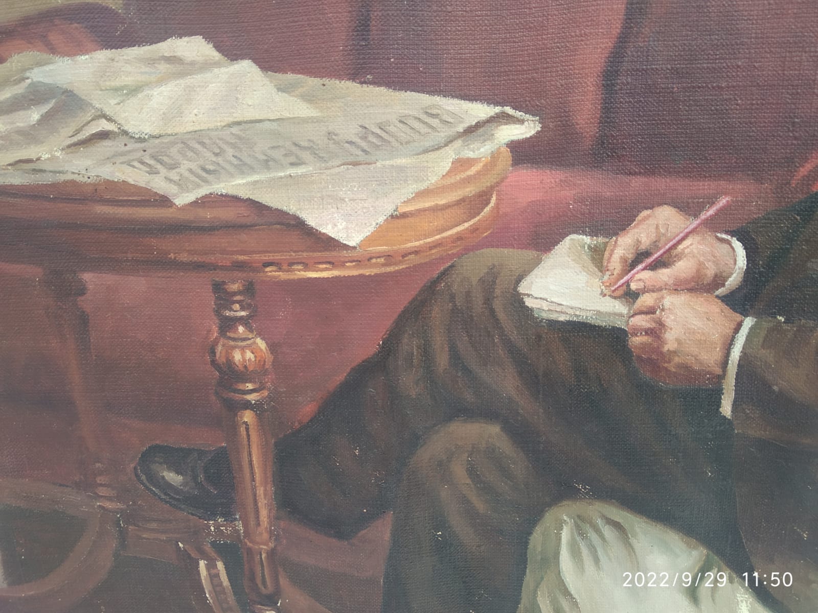 Painting Lenin in the armchair of Smolny, Soviet era