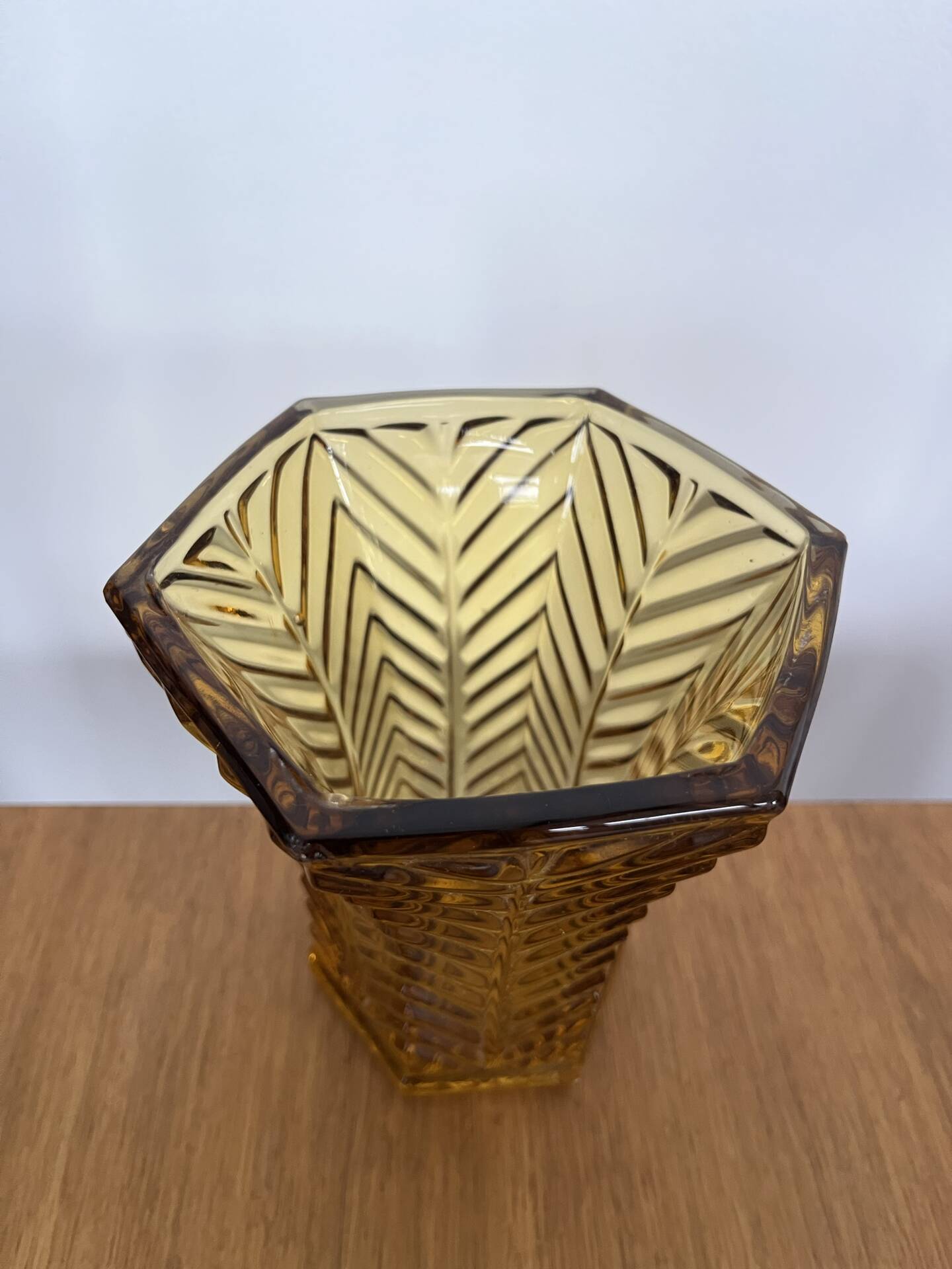 Amber moulded glass vase in Art Deco style