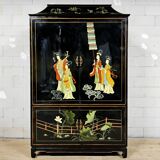 Vintage Chinese pagoda cabinet traditional scene (bohemian)