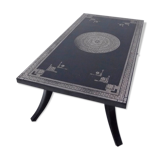 Antique wooden coffee table painted in black and incised with white painted decorations, Ettore Zaccari, Italy c 1910