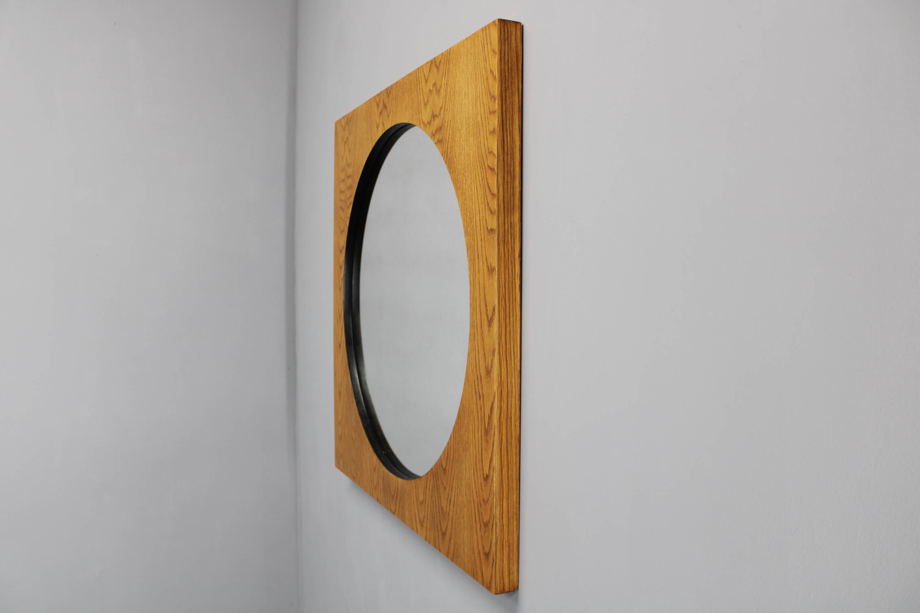1970s Pair of Oak Large Square Mirrors, Czechoslovakia