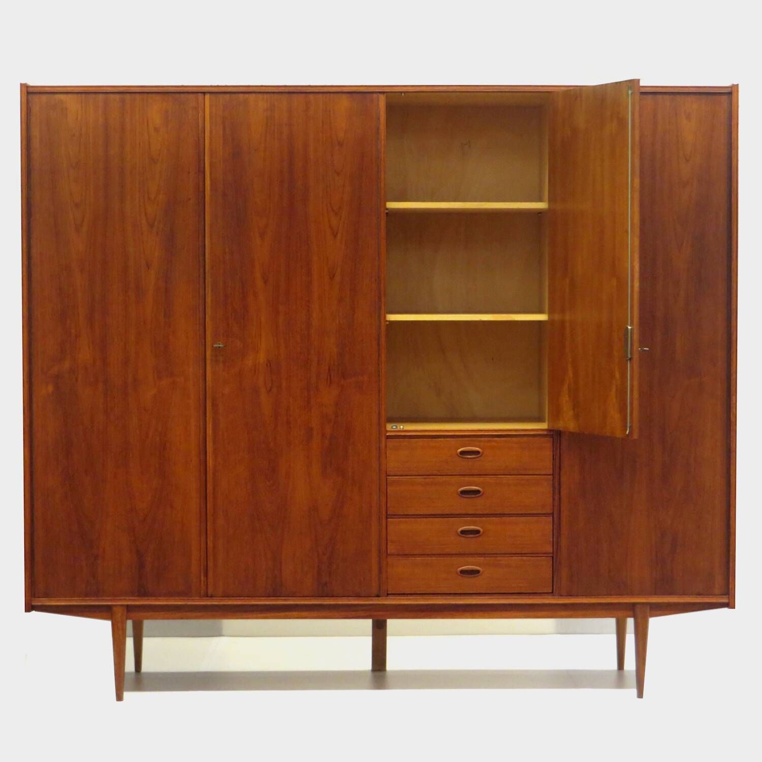 Vintage mid century Scandinavian design 4-door wardrobe in teak, 1960s