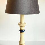 Beige and Blue Turned Wood LAMP