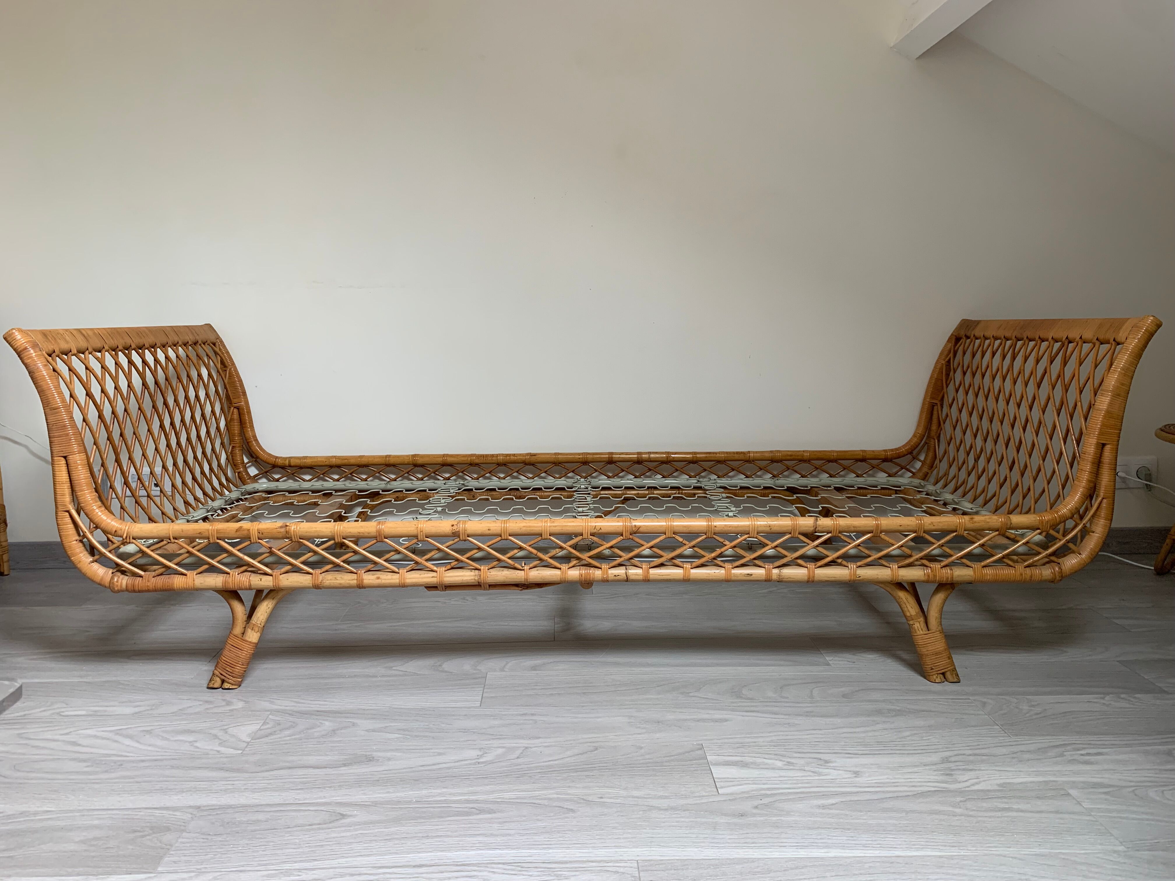 Daybed rattan bench bed 1950