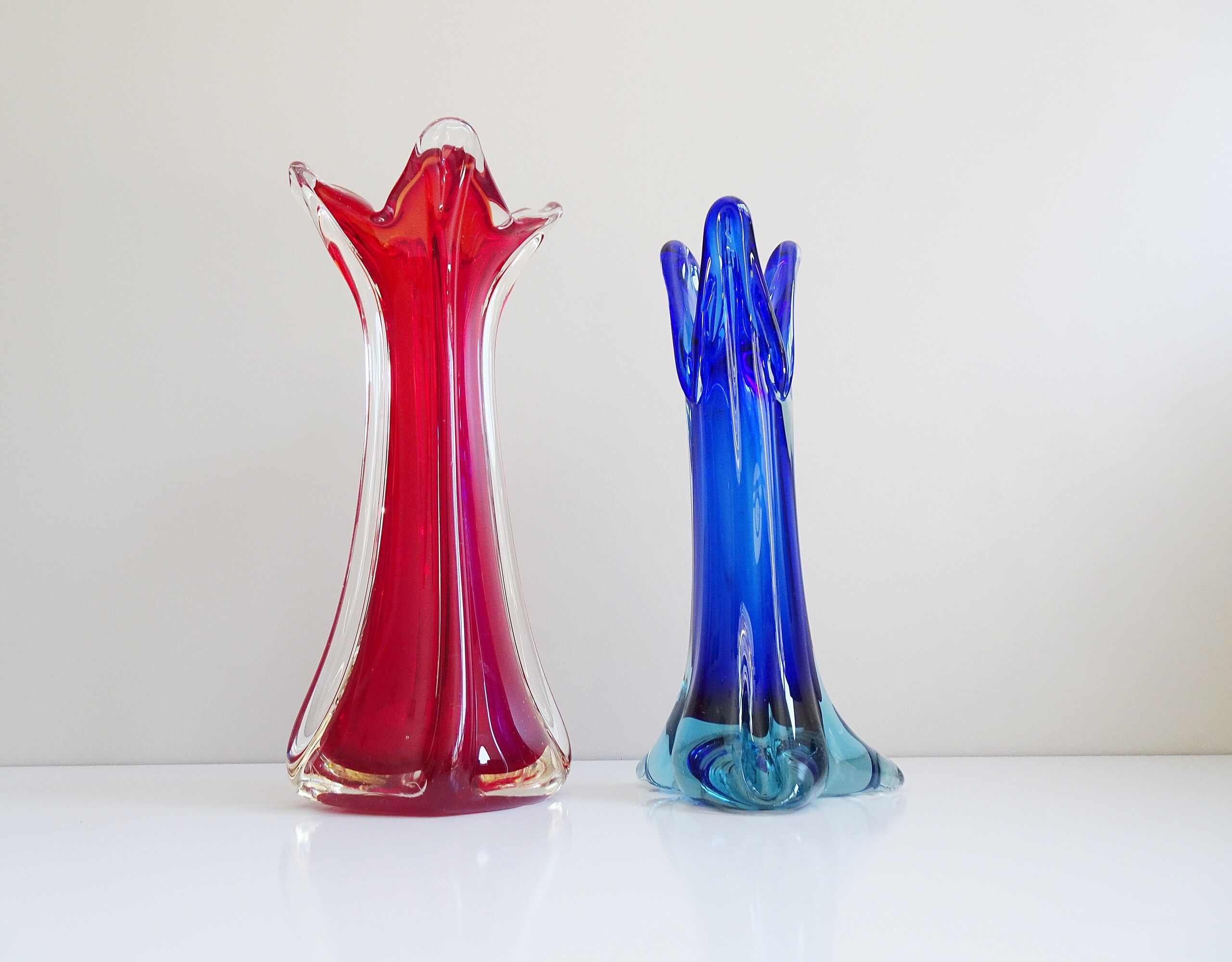 Murano glass vases red and blue