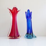 Murano glass vases red and blue