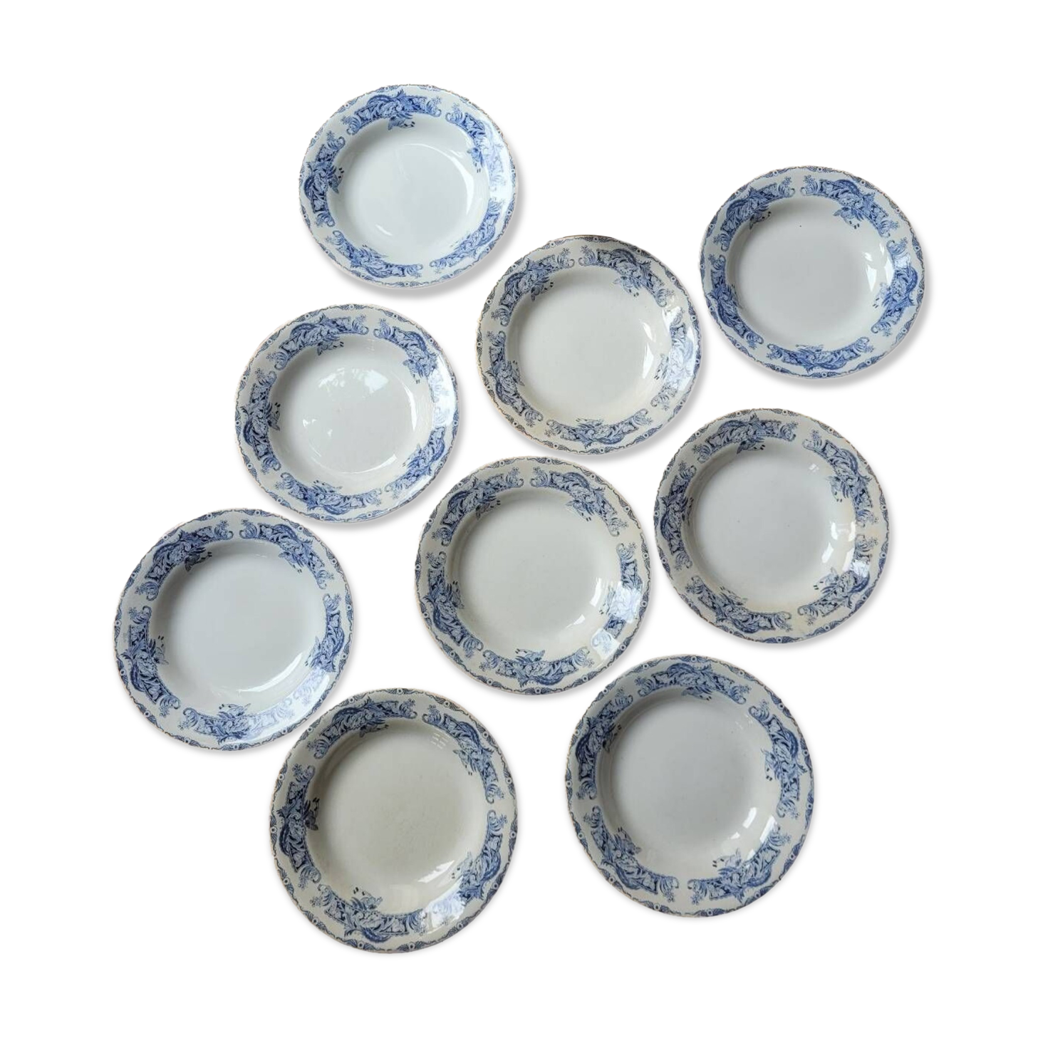 9 Ceylan soup plates from Creil and Montereau Labrador