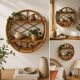 Vintage round rattan wall shelf – 70s bohemian style
