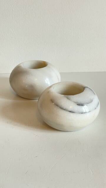 2 marble ball tealight holders from the 70s