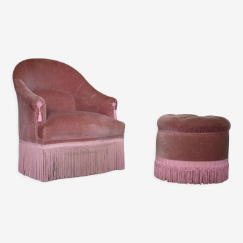 Fauteuil crapaud et son repose pieds