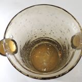 Ice bucket, ice cubes, in smoked brown bubbled glass / Biot / Vintage / collector