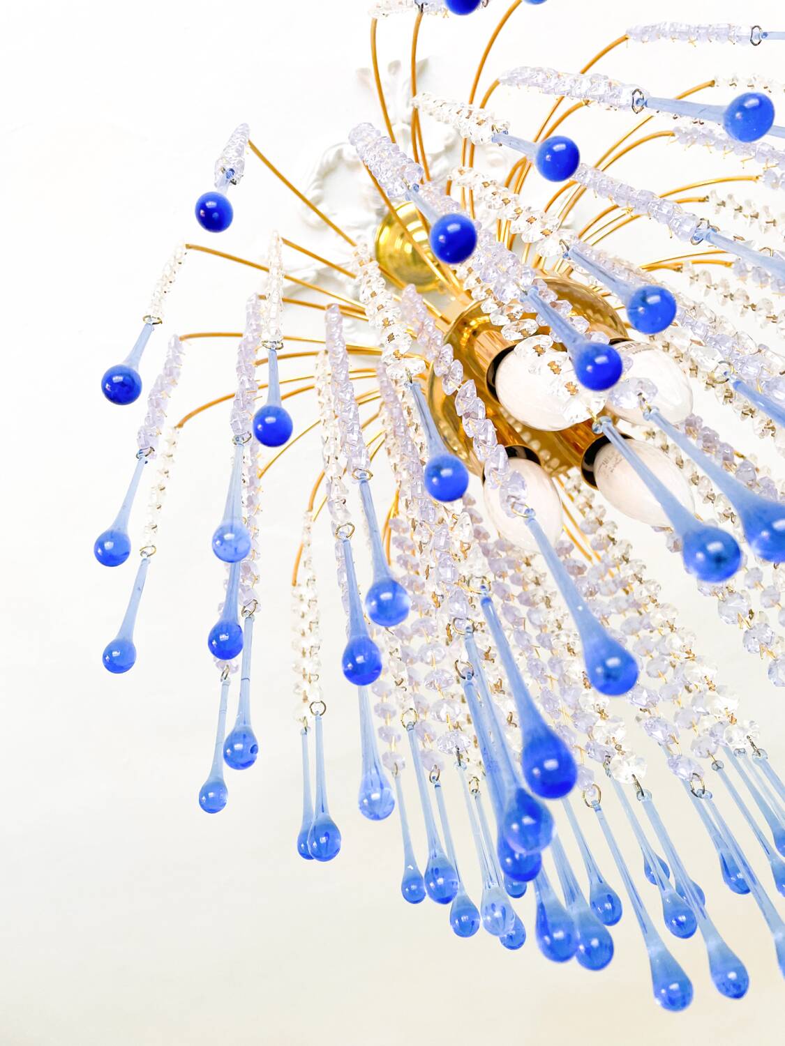 Lustre élégant en cristal et verre Murano soufflé – Gouttes bleues