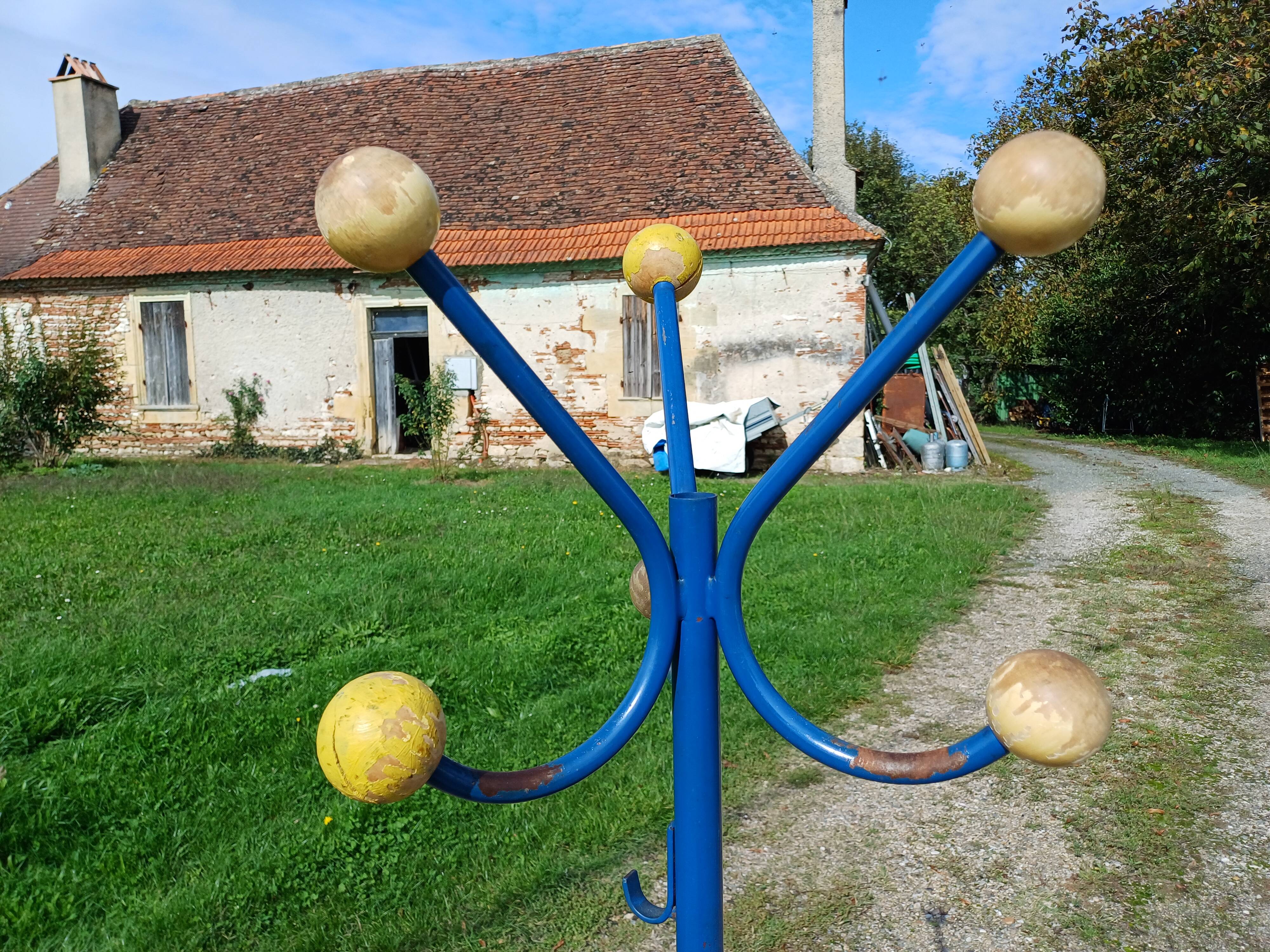 Vintage Coat Rack, Metal and Wooden Balls.