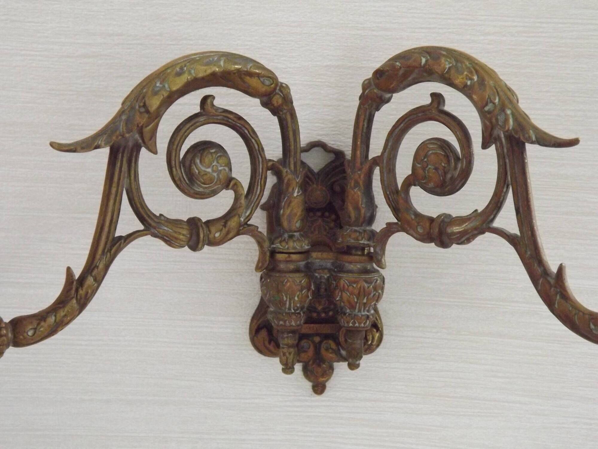 Pair of French Antique Signed GAVEAU 12 Double Piano Candle Sconces