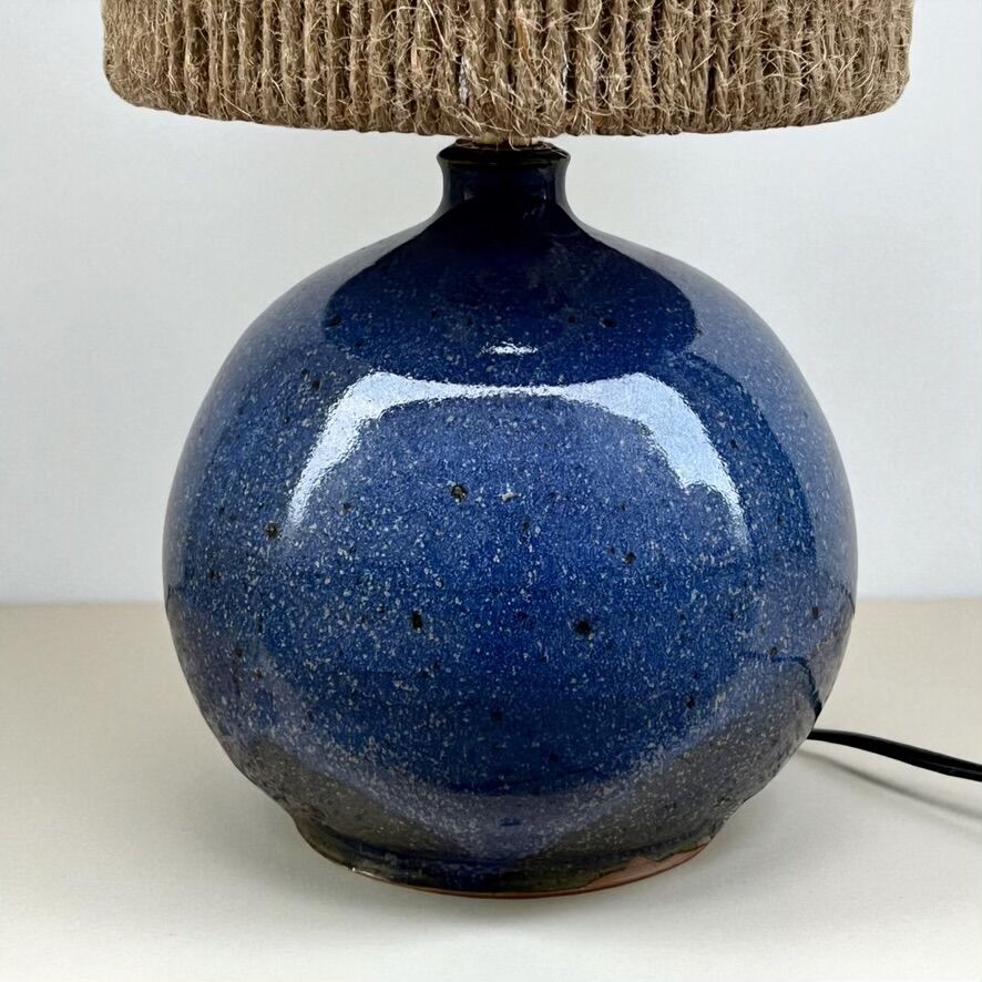 Vintage stoneware lamp by Colette Houtmann, 1980, raffia rope lampshade