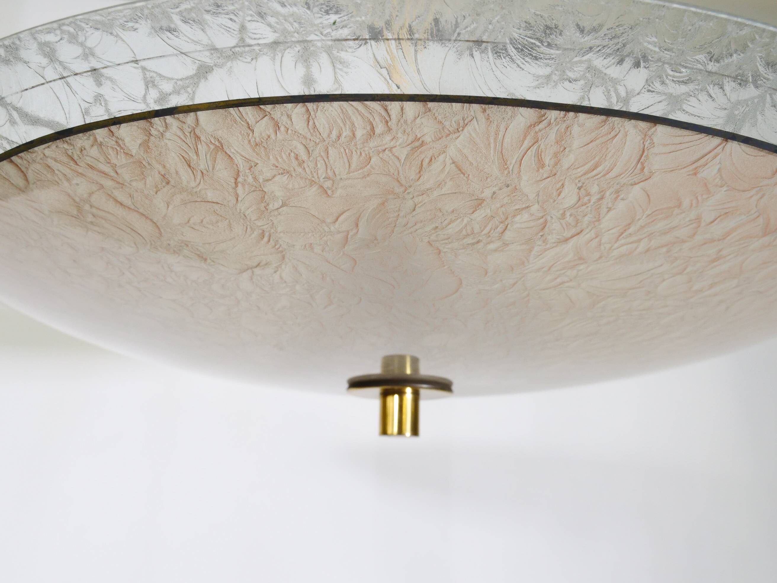 Mid-Century Three-Light Ceiling Lamp with Textured Glass Shade, 1950s