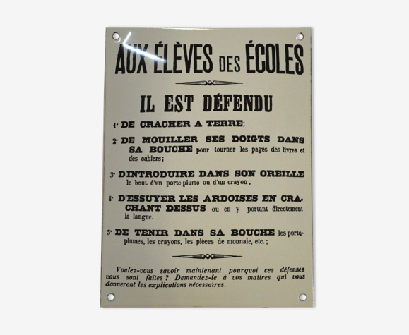 Plaque émaillée "aux élèves des écoles ..."