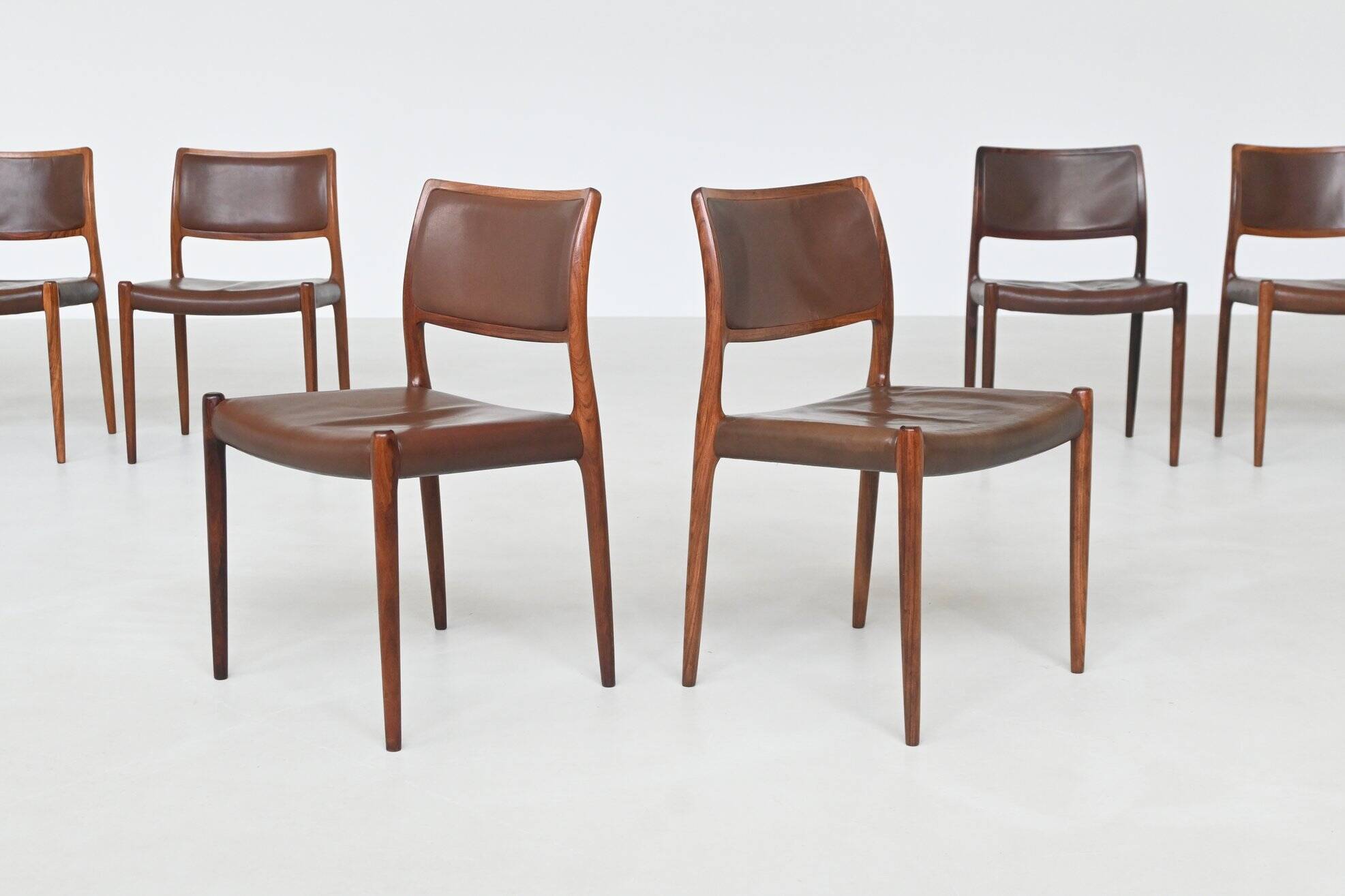 Niels Otto Moller model 80 dining chairs in rosewood Denmark 1960