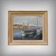 Painting "Thoniers at Dock", oil on panel, signed G. Boulard – Mid 20th century