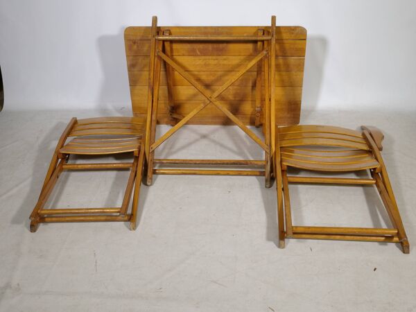 Ensemble de meubles de jardin pliants en bois massif vintage, ensemble de 3, années 1970