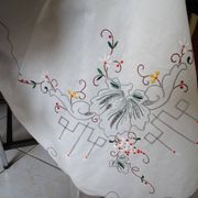 Tablecloth and 12 linen towels embroidery fine colorful flowers 255 x 170 - Old