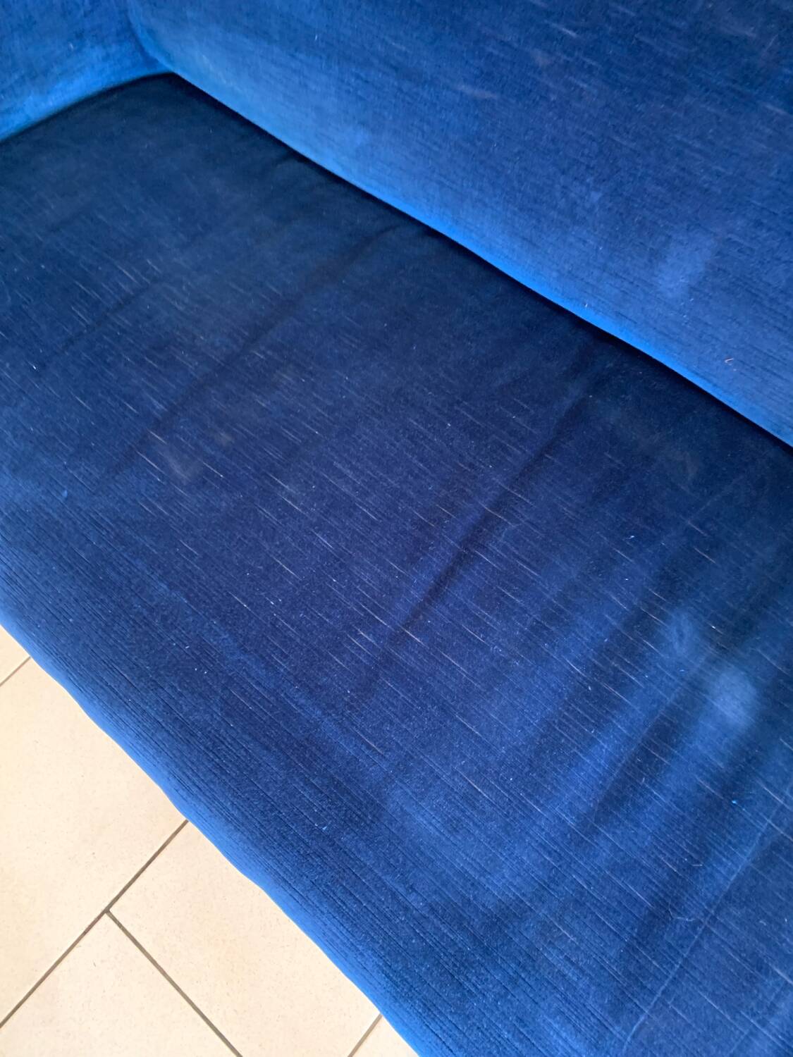 English Velvet Sofa, Blue, Circa 1950s Vintage