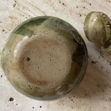 Handmade ceramic teapot with green fish and bamboo
