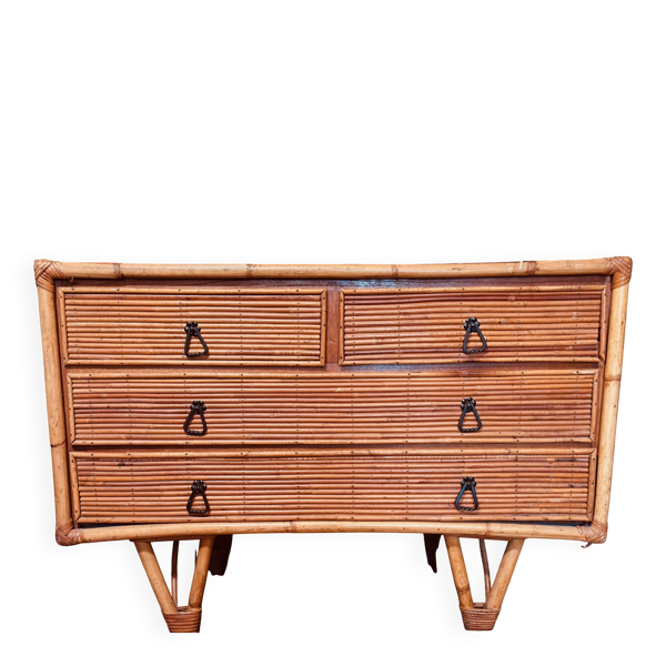 Commode en bambou et rotin vintage annees 60