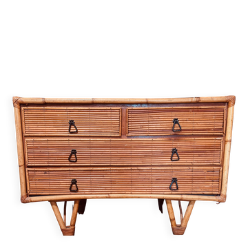 Vintage bamboo and rattan chest of drawers from the 1960s.