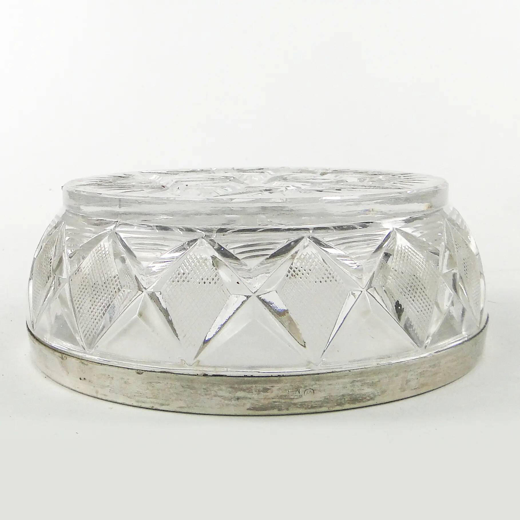 Decorative mid-century modern fruit bowl, crystal, silver-plated brass, Poland, 1970s