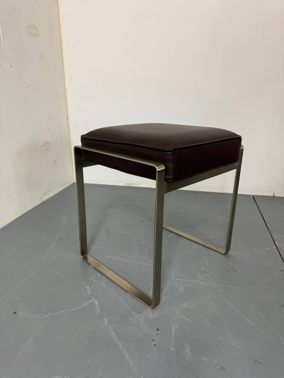 Italian Modern Steel and Brown Leather Stool by Antonio Citterio for Flexf