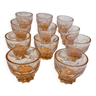 Set of 11 vintage Rosaline digestif glasses