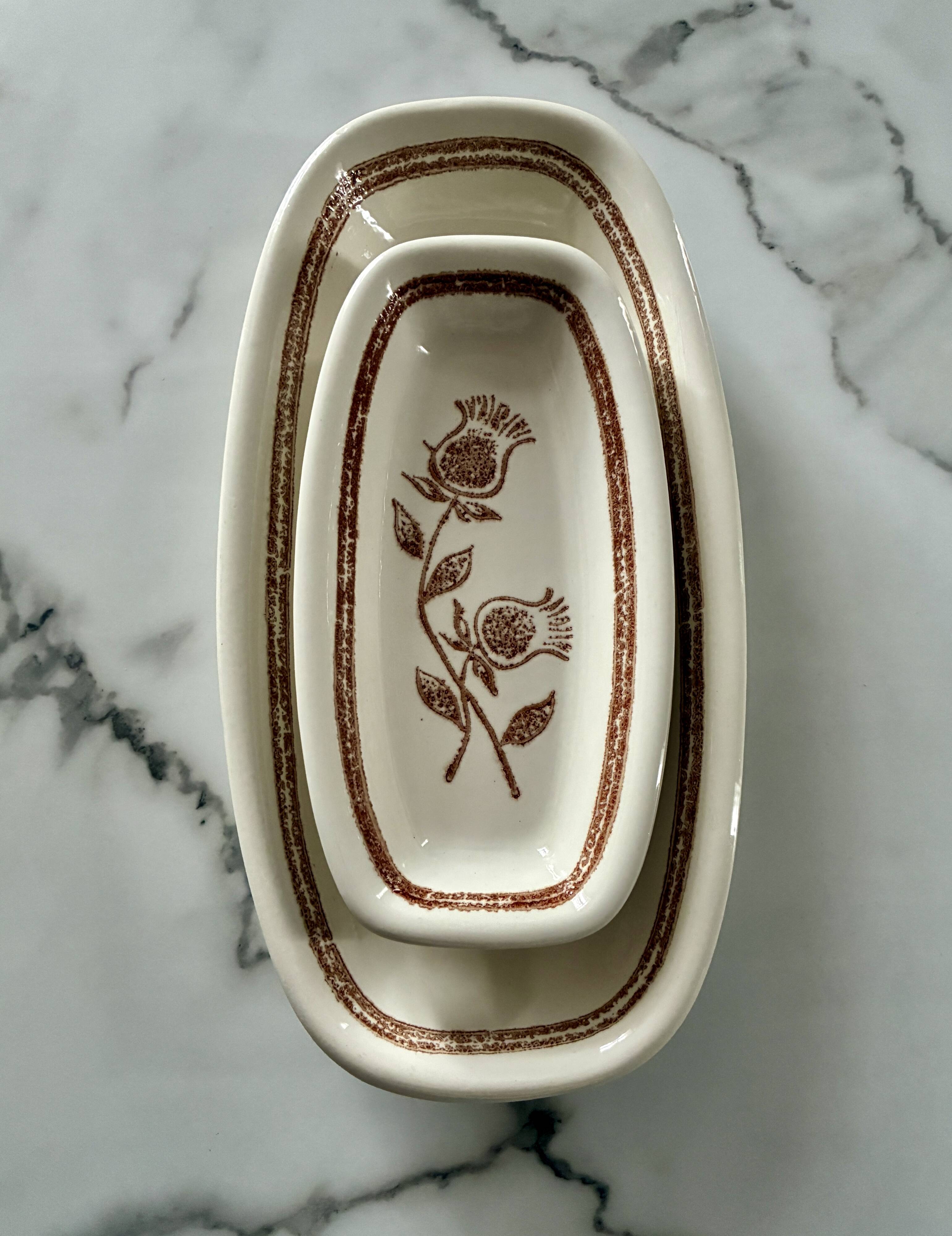 Lot 3 plats céramique vintage chardons