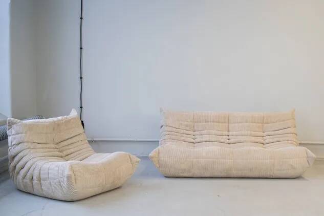 Togo 3 places et fauteuil en velours côtelé blanc