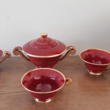 Tasses à thé, café et sucrier en porcelaine rouge et or