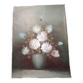 Peinture à l'huile vintage nature morte rose signé C.Johnson