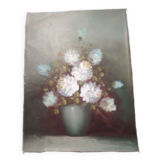 Vintage oil painting still life rose signed C.Johnson