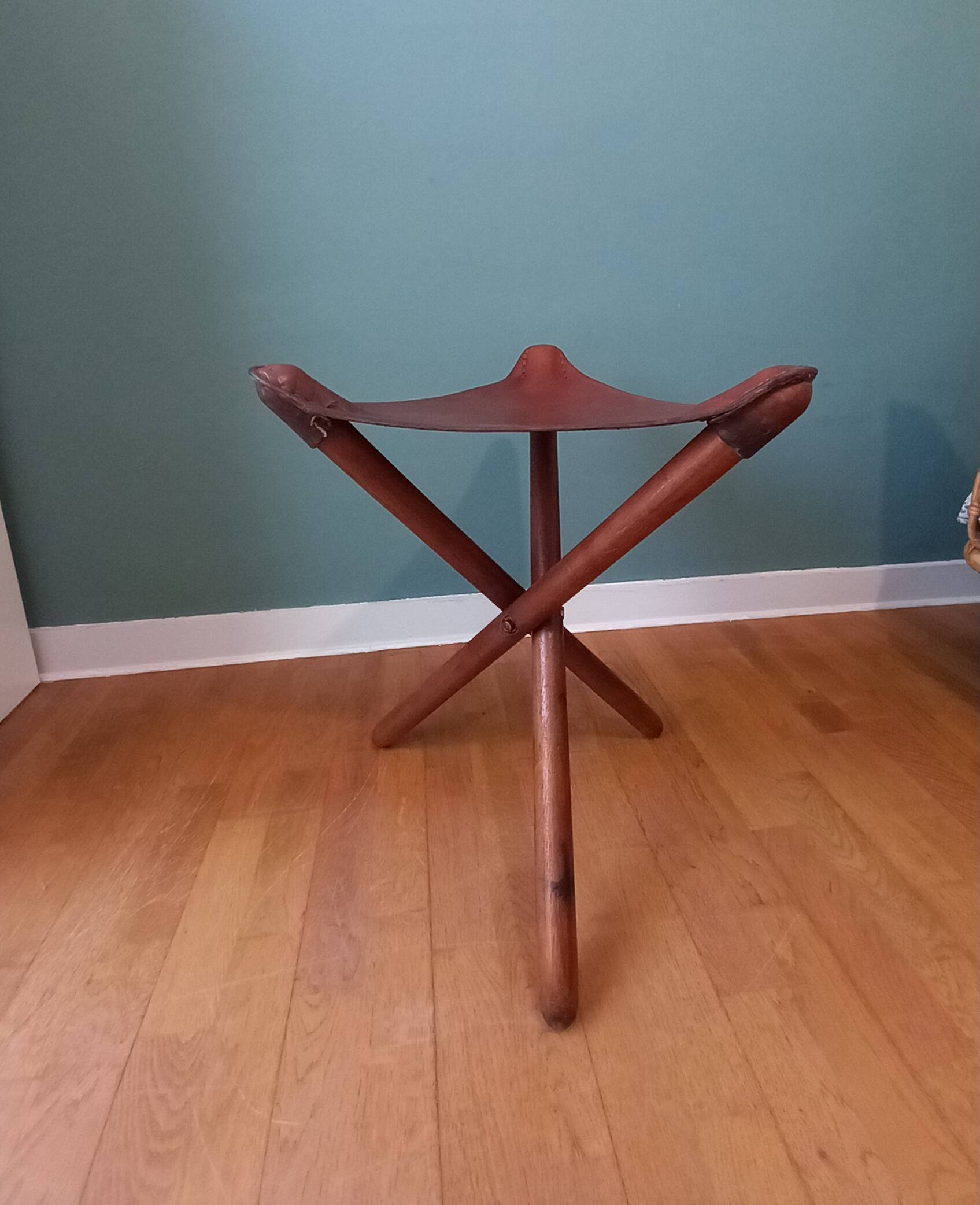 Leather folding stool