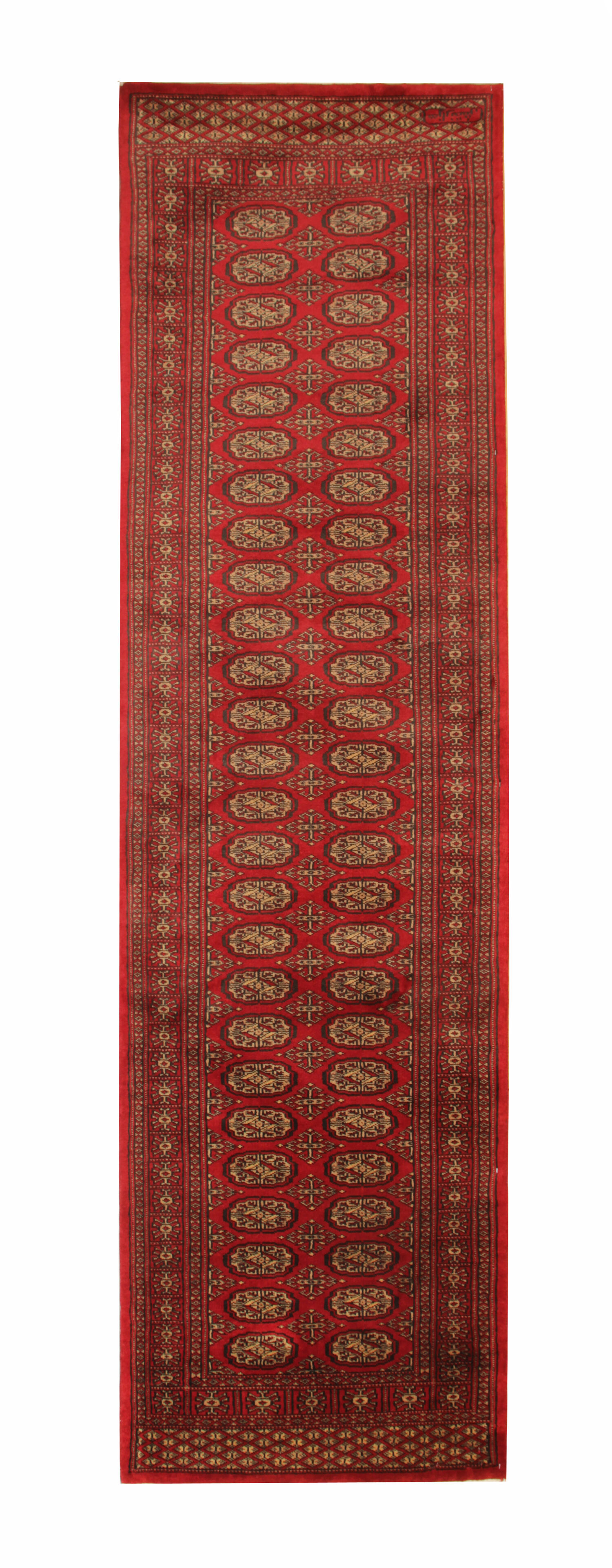 Handwoven bokhara runner rug traditional red motif runner carpet- 77x247cm