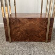 Belgochrom OR 23K side table and elm magnifying glass from the 1970s.