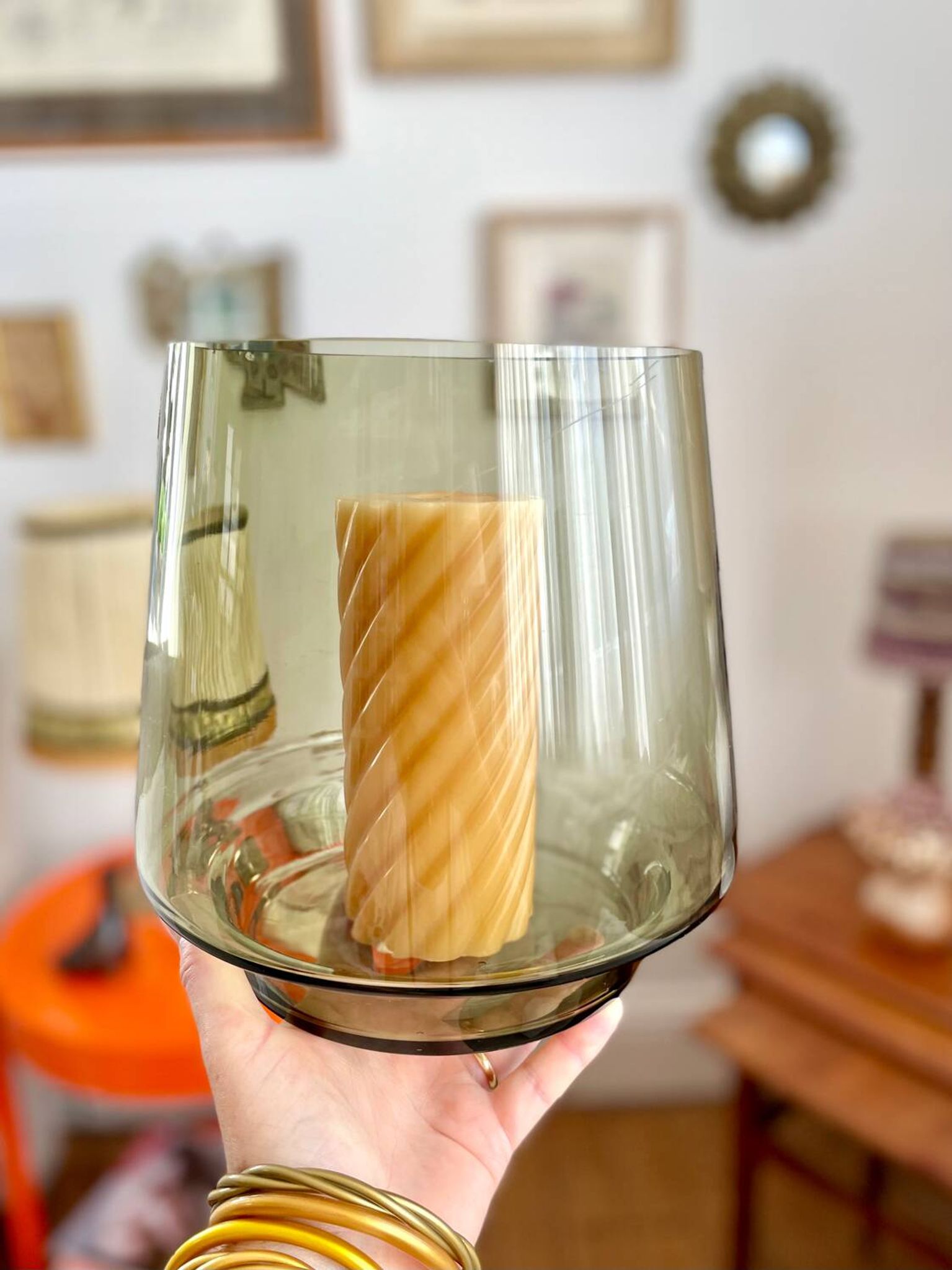 Vintage smoked glass vase/tealight holder