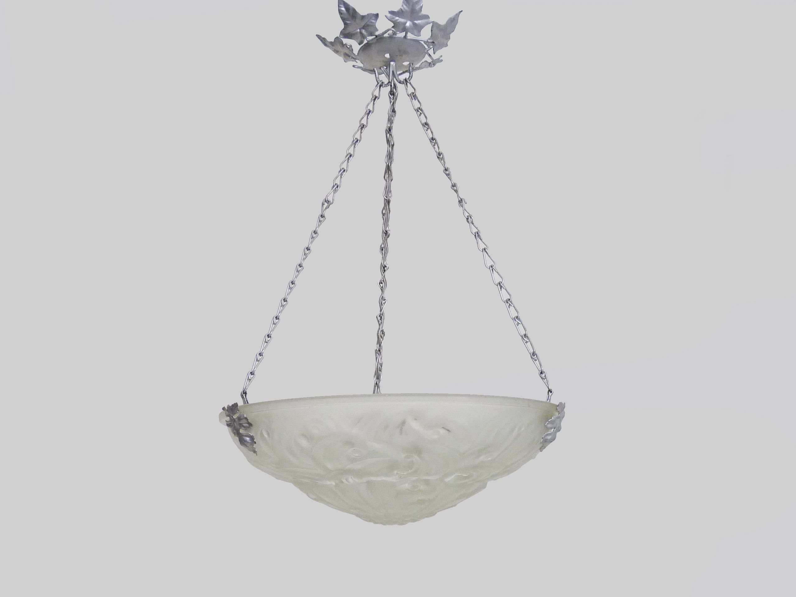 Suspension basin in glass paste Art Deco 1 Fire Sousman Lille with floral motifs