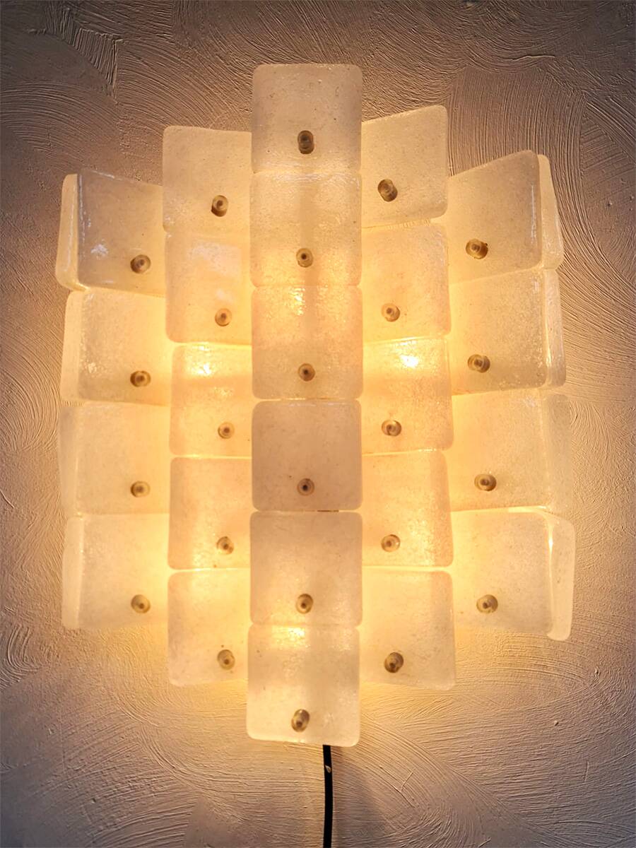 Frosted Ice glass panel wall scone lamp vintage 1960s