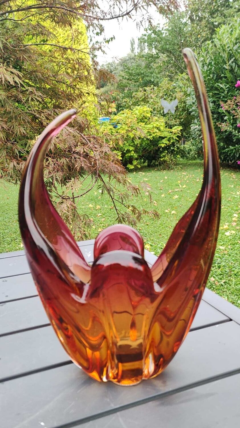 Empty pocket/Cutting/Centerpiece Murano, in blown Art glass. Floral shape/tulip