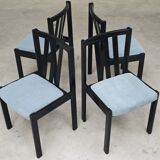 Set of 4 modernist black chairs with light blue ribbed fabric