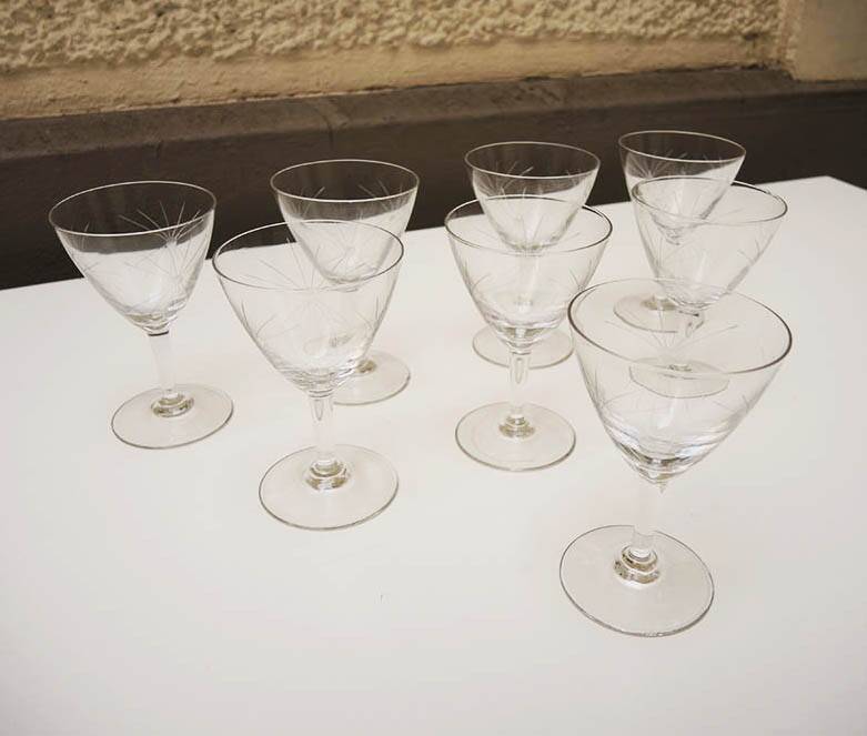 8 Old Art Deco Stemmed Glasses
