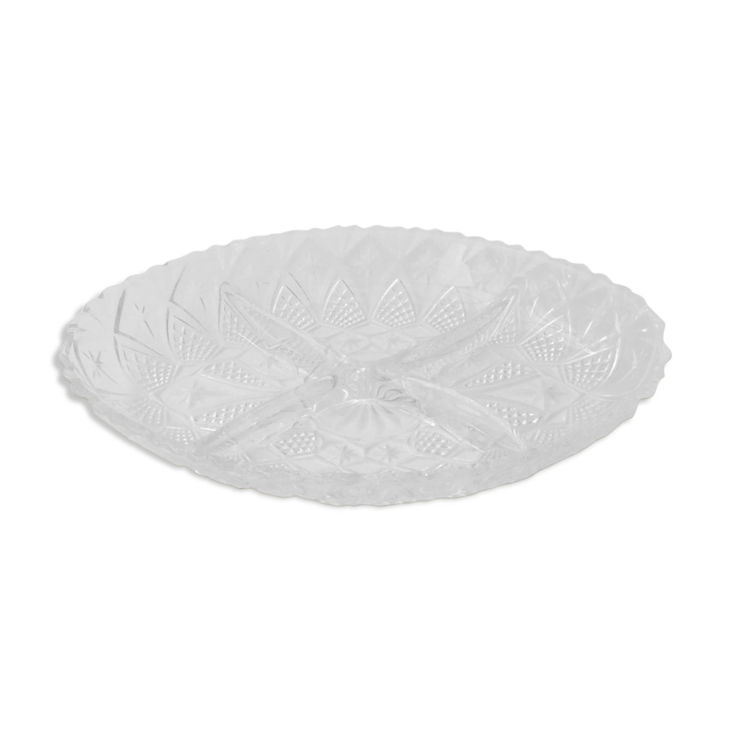 Sculpted oval glass plate with 4 compartments